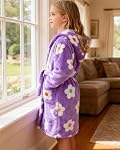 Girls Fleece Robe, Hooded Toddler Soft Fuzzy Bathrobe for Kids 2-16 Years