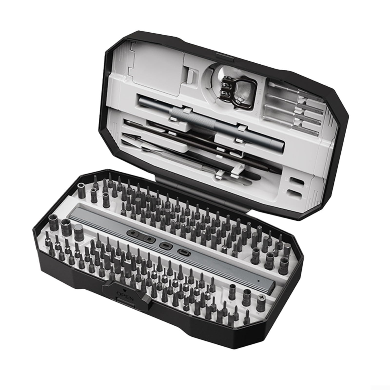 Set di cacciaviti elettrici 156 in 1, 5 livelli di coppia, 140 punte magnetiche, luce LED di tipo C, per riparazione console smartphone, laptop, kit da uomo grigio nero (grigio)