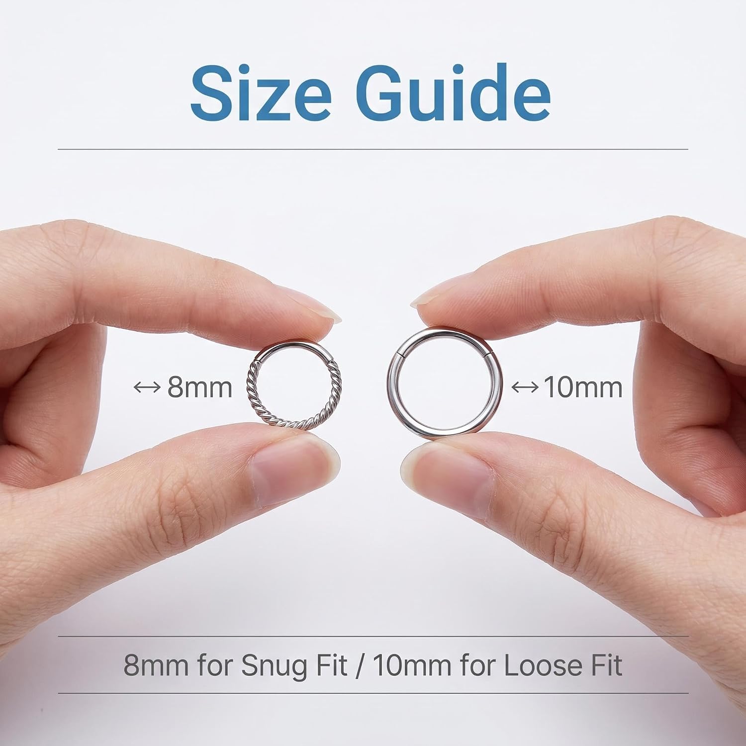3PCS 18G Nose Rings Hoops, Surgical Steel Earrings Tragus Septum Piercing CZ Clicker Septum Ring Hinged Segment Septum Conch Lip Cartilage Double Hoops 8mm 10mm For Women Men