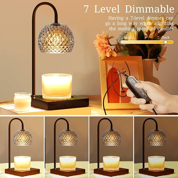 Candle Warmer Lamp for Jar Candles, Candle Warming Lamp with 2/4/8h Timer, 7 Level Dimmer & 2 Bulbs, Candle Lamp Top Melting for Scented Wax (Black)