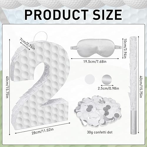 Miniatura 2 de Decoraciones de cumpleaños de golf, piñata número 3 con palo vendados y confeti, piñata temática deportiva, suministros para fiesta de tercer