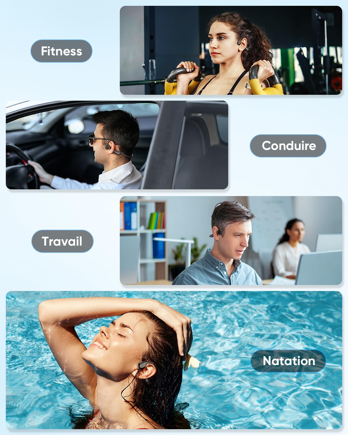 Casque Conduction Osseuse, Écouteur Natation À Bluetooth 5.4, Étanche IP68, mémoire 32 Go intégrée, Casque Open-Ear, Écouteur Natation sans Fil pour Sport-Noir