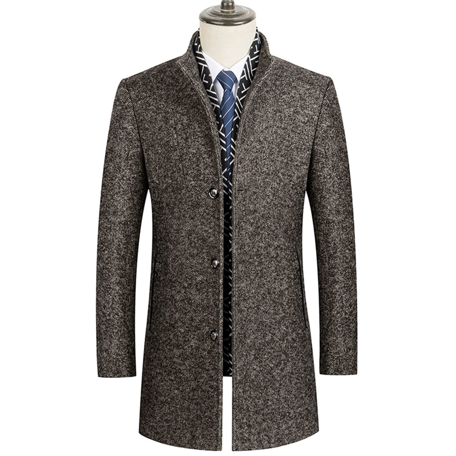 Cappotto da uomo in lana con sciarpe staccabili Colletto monopetto classico Cappotto caldo casual autunno inverno per la protezione dal freddo e dal vento