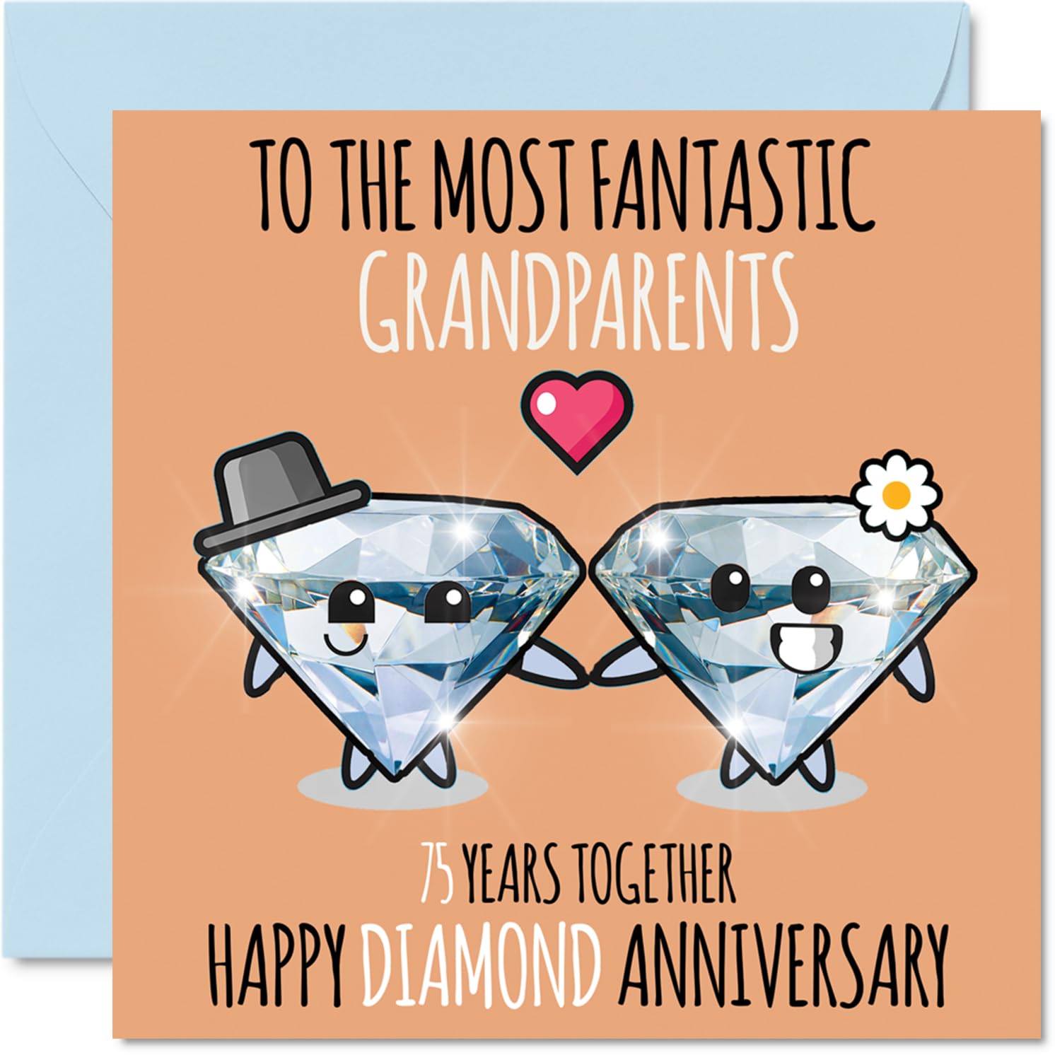Cute Diamond Anniversary Card for Grandparents - 75 Years Together - Happy 75th Wedding Anniversary Cards for Nanny Grandad Grandma, 145mm Greeting Cards Anniversaries