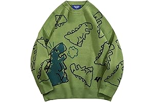 Oversized Dinosaur Print Cozy Knitted Sweater for Men