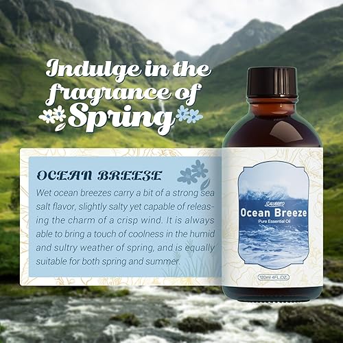 Miniatura 2 de SALUBRITO Aceite esencial Ocean Breeze, 4 onzas líquidas (4.1 fl oz), aceite de fragancia puro y natural, aceite perfumado de primavera para