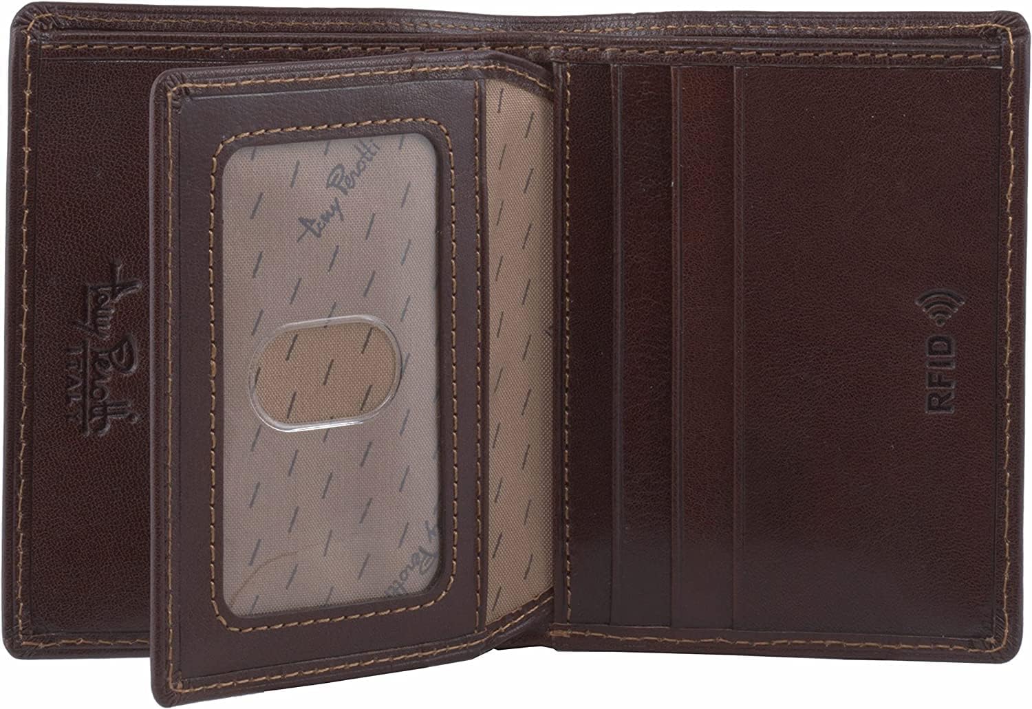 Tony Perotti Men's Italian Leather Bifold Wallet With ID Window Flap, Card Holders, Pockets - Eco-Friendly Vegetable-Tanned Full Grain Leather Wallet Made in Italy