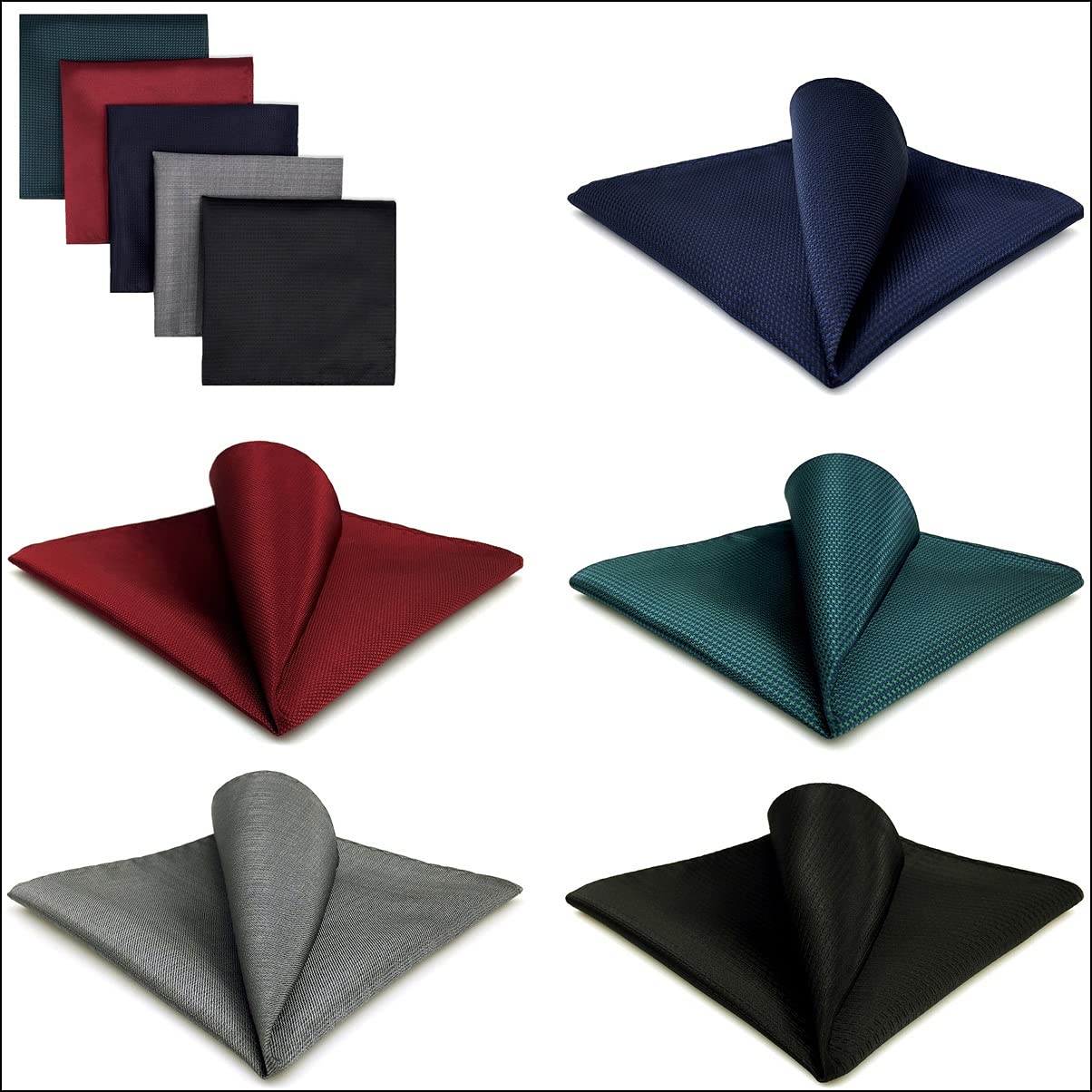 5-teiliges Set aus bunt sortierten Einstecktüchern für Herren, Seide, klassisches Taschentuch-Set, Geschenk, bunt (Farbe: Argento) (3er-Pack)