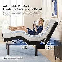 Vista 2 de Tami Tami Base de cama ajustable T600 tamaño Queen con control remoto y masaje, bases de camas eléctricas, gravedad cero, USB de doble cara