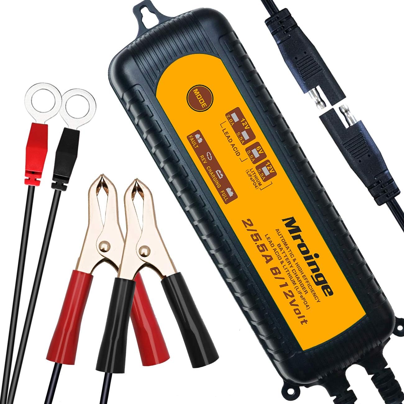 Car Battery Charger, 12V/6V 5.5A Smart Vehicle Battery Charger Maintainer for Cars Motorcycles RVs TVs Boat for Lead Acid Gel AGM Sealed Wet or 12V-Lithium(LiFePO4) Batteries, with IP65 Waterproof