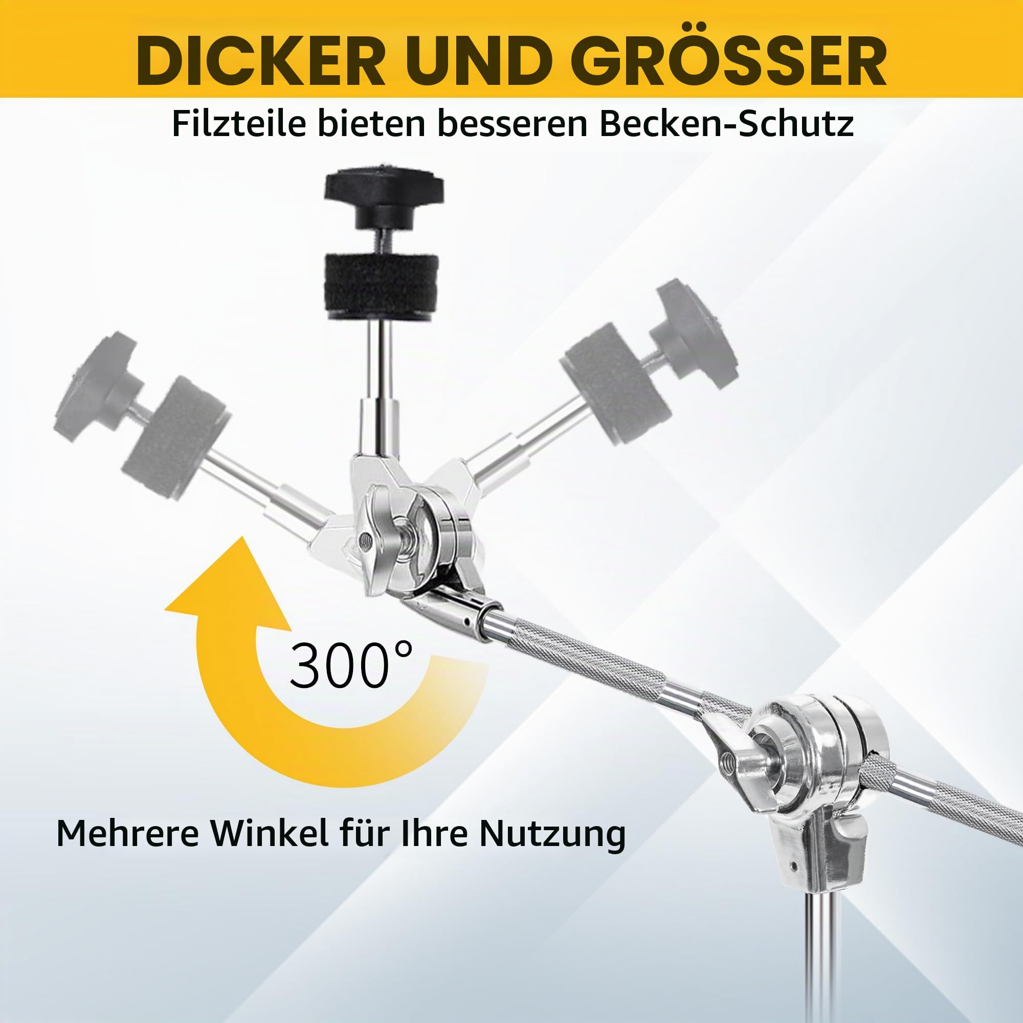 AKOZLIN Beckenständer mit Galgen, 84-115 cm Höhenverstellbar | Doppelt Verstrebtes Stativ, Chrom, Boom Cymbal Ständer