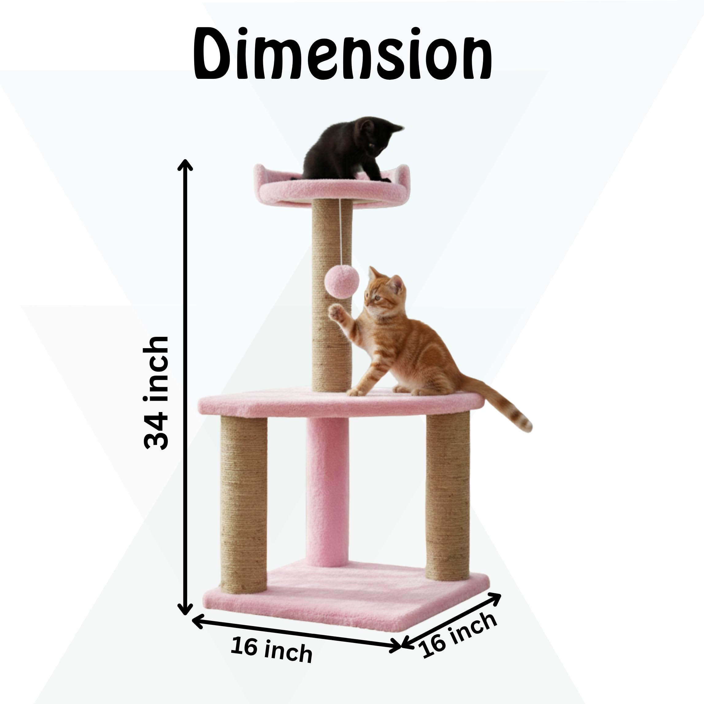 FURRLOVERS Soft Fur Activity Cat Tree for Kittens & Cats - Scratching Post, Natural Sisal Rope, Two Floor Tower, Hanging Ball (Height 32 Inch) (Pink - FURR-32) 3