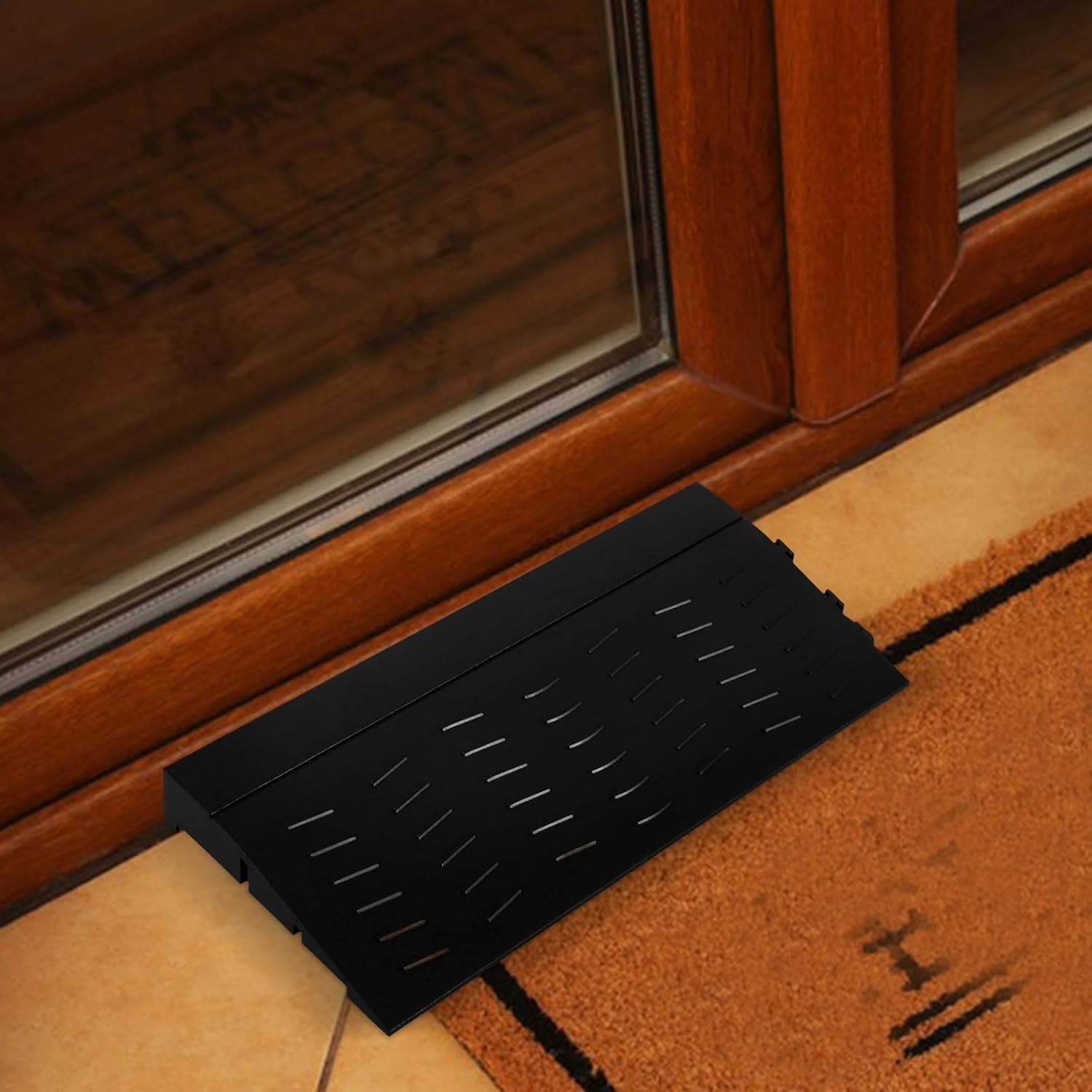 Robot Vacuum Threshold Ramp Black Plastic Doorway Accessory | Slope Mat for Varied Heights, Stable Travel across Thresholds, Supports Thorough Coverage