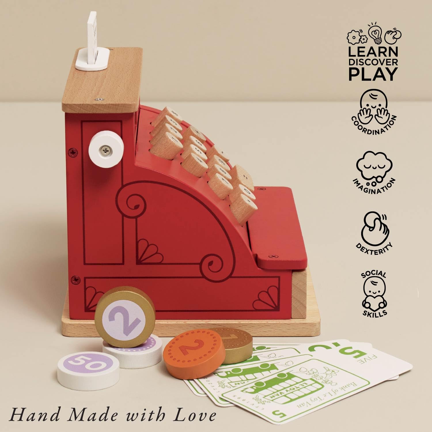 Le Toy Van - Wooden Honeybake Cash Register Role Play Toy With Receipt, Opening Till Drawer And Play Money, Perfect For Supermarket, Food Shop or Cafe Pretend Play