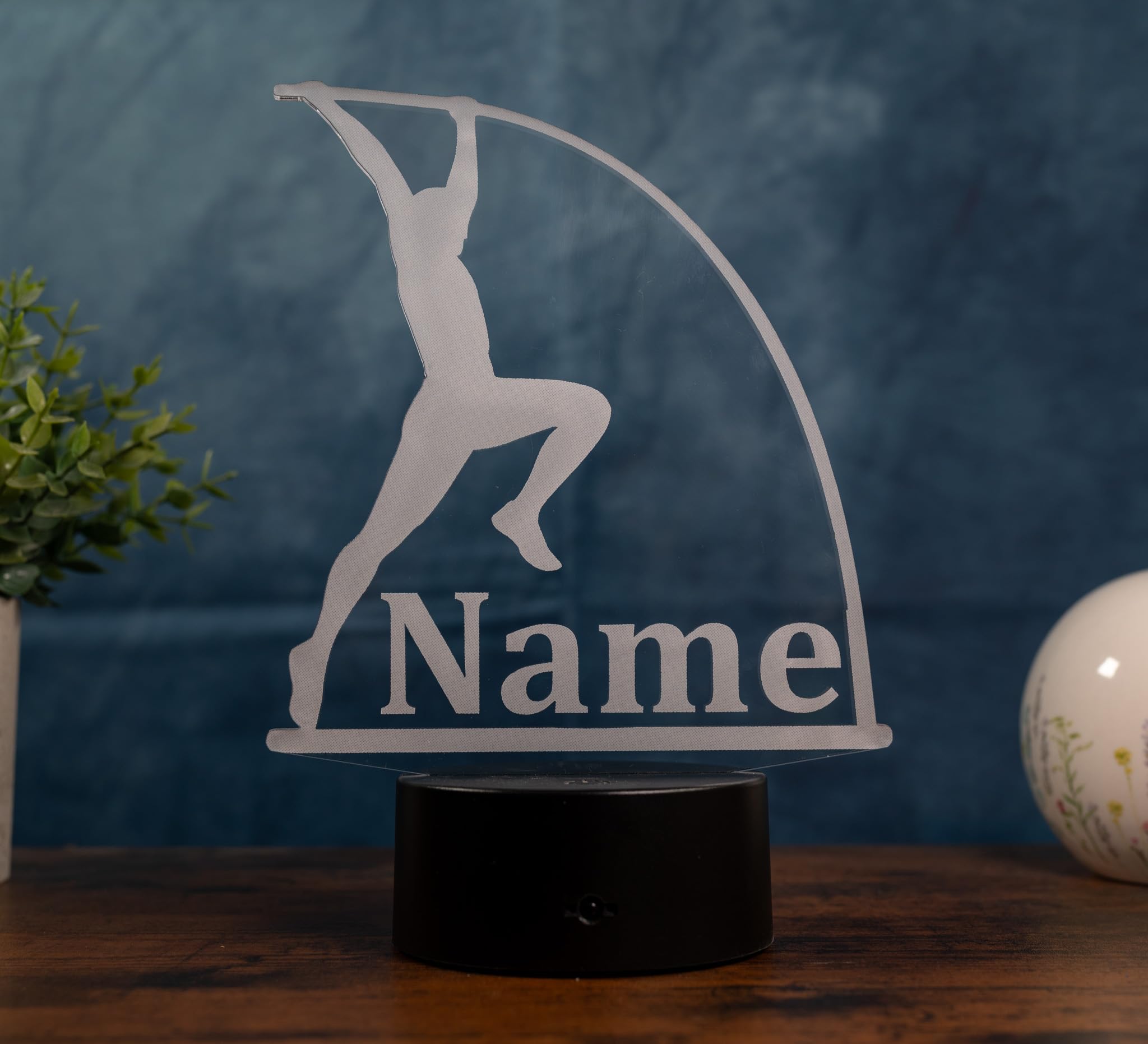 Stabhochsprung Lampe personalisiert – LED Nachtlicht mit Name | Leichtathletik Geschenk & Sport Deko | Pole Vault Light für Kinderzimmer, Schlafzimmer & Athleten