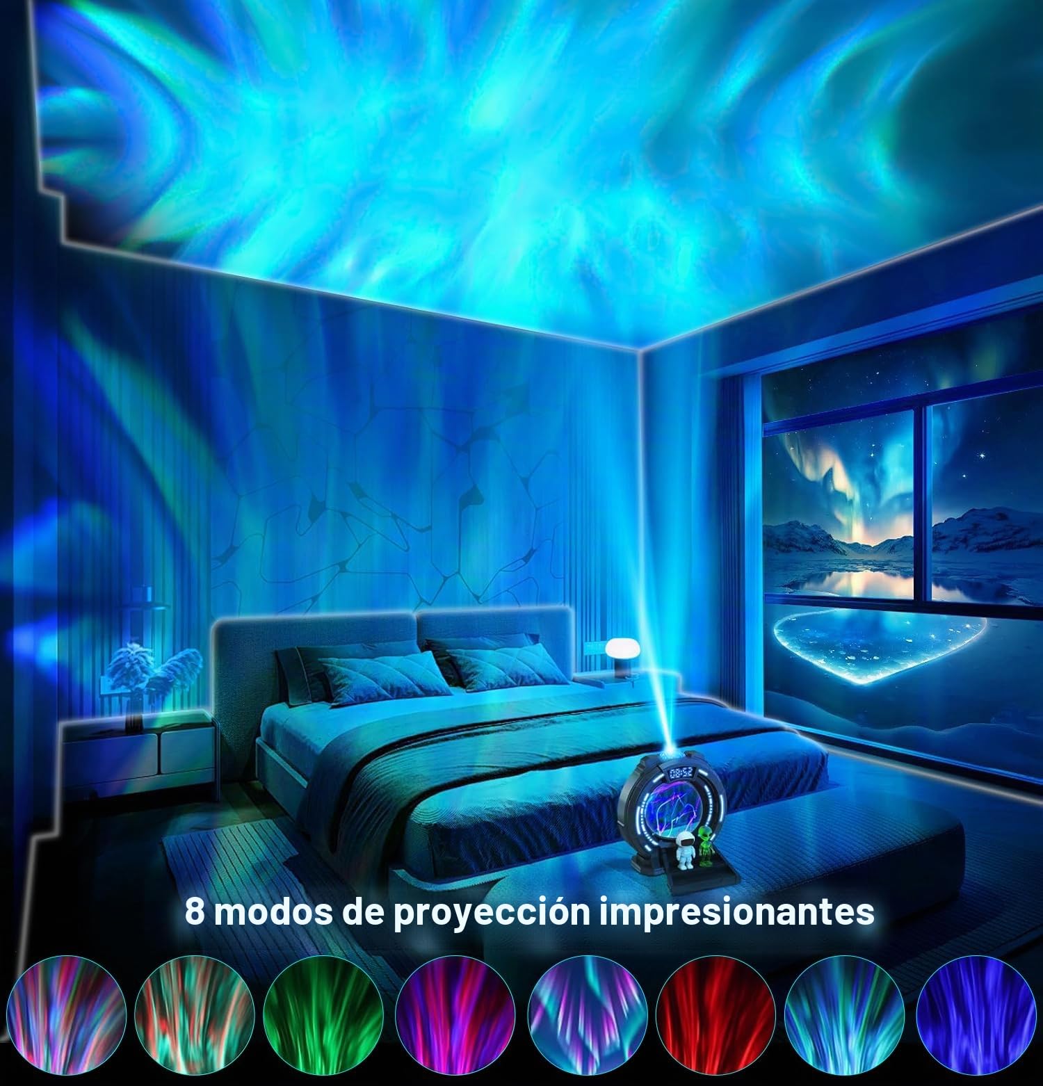 Proyector Galaxia Estrellas Stargate Bola Plasma, Proyector Astronauta Techo Aurora Boreal Luz Nocturna con Ruido Blanco, Altavoz, Despertador y Control Remoto para Dormitorio Gaming Regalos Navidad