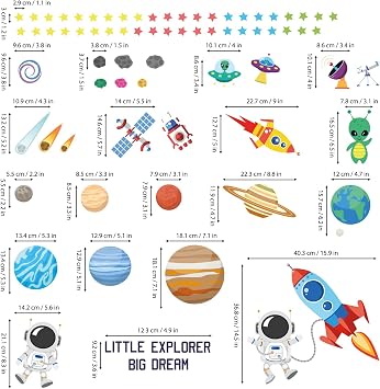 DECOWALL Outer Space Solar System Wall Decals Stickers Astronaut (DS9-8058)