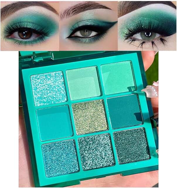 evpct 9 Colors Teal Eyeshadow Palette, Turquoise Cyan Light Blue Dark Gr...