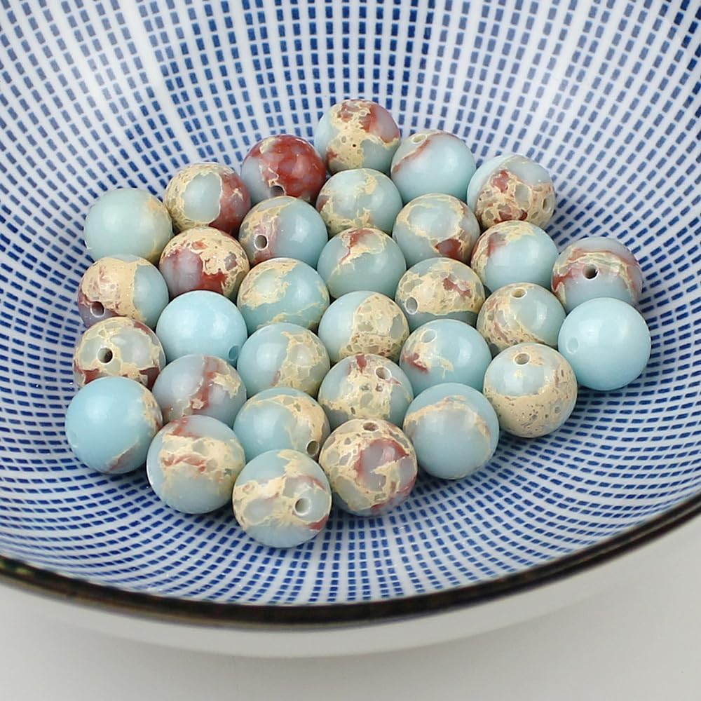 Natural Stone 6 Colors Sea Sediment Imperial Jasper Round Loose Beads for Jewelry Making (10mm, Water Blue) - Image 6