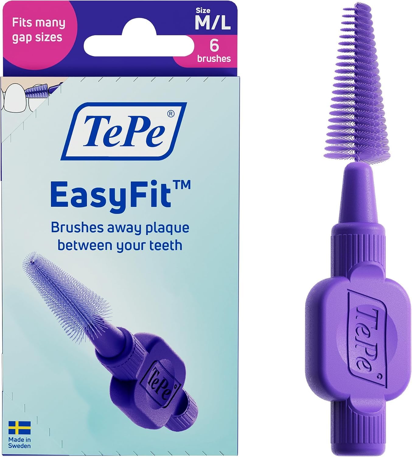 tepe easyfit™, purple, m/l, 6pcs, plaque removal, efficient clean between the teeth, medium to large gaps