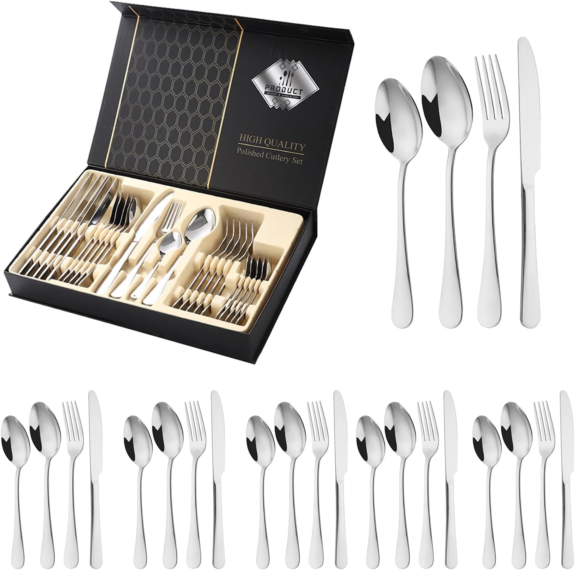 24-Pieces Silver Cutlery Set