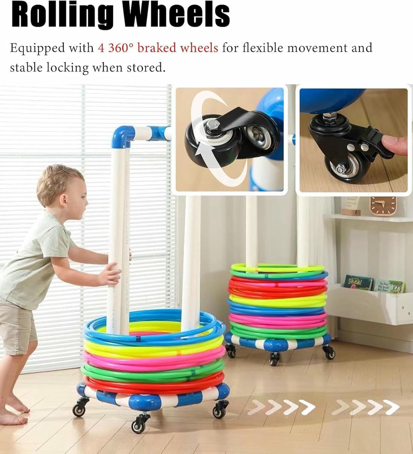 Hula Hoop Storage Shelf for Kids, Portable Fitness Hoop Cart, Removable Holder for Obstacle Course, Ideal for Elementary Schools