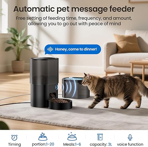 Miniatura 5 de Alimentador automático para gatos y fuente de agua 5G WiFi dispensadores de comida para gatos, control remoto por aplicación, alimentación