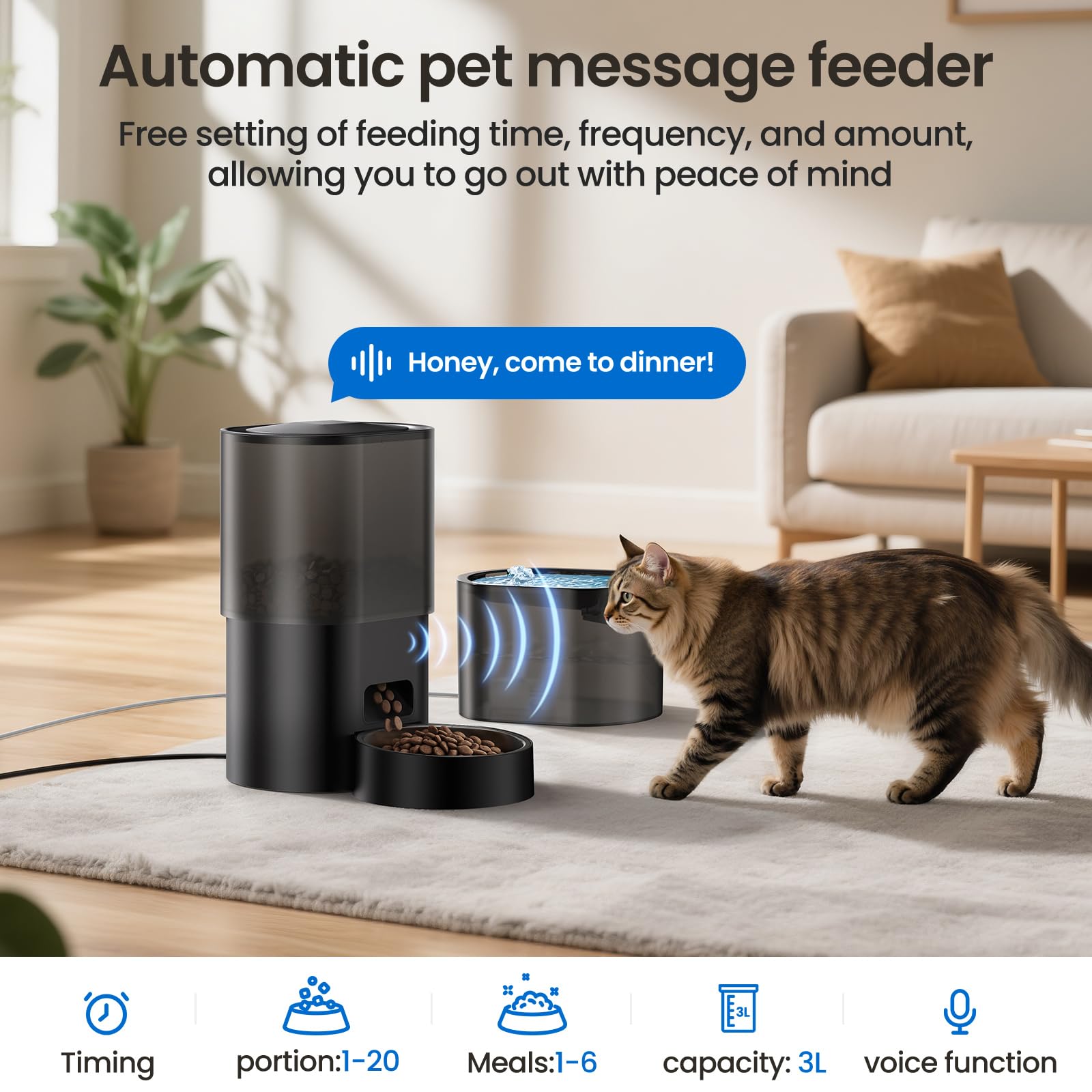 Automatic Cat Feeder and Water Fountain 5G WiFi Cat Food Dispensers, APP Remote Control, Programmable Timed Feeding,Dry Food Smart Feeder 10s Voice Recorder, 1-10 Meals/Day for Cats Small Dogs