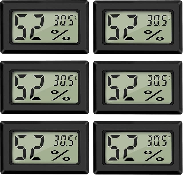 Thlevel LCD Digital Temperature Humidity Meter Thermometer for House Mini Digital Thermometers Hygrometer and Humidity Gauge for Greenhouse/Cars/Home/Office Black (6 Pack - Square)