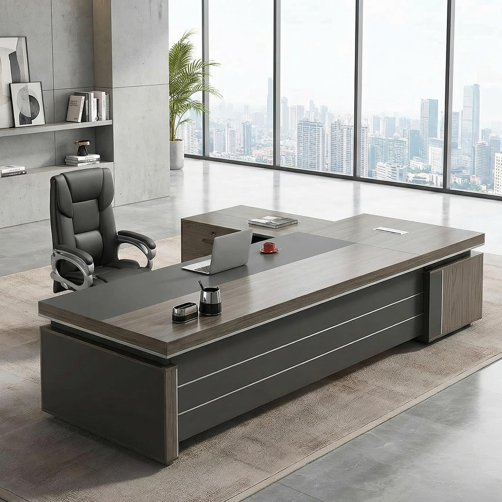 L-Shape Modern Executive Desk, L-Shape Office Executive Desk, Cord Management Computer with Drawers and Storage, Modern Wood Working Table (Left, 79" L x 63" W x 30" H)