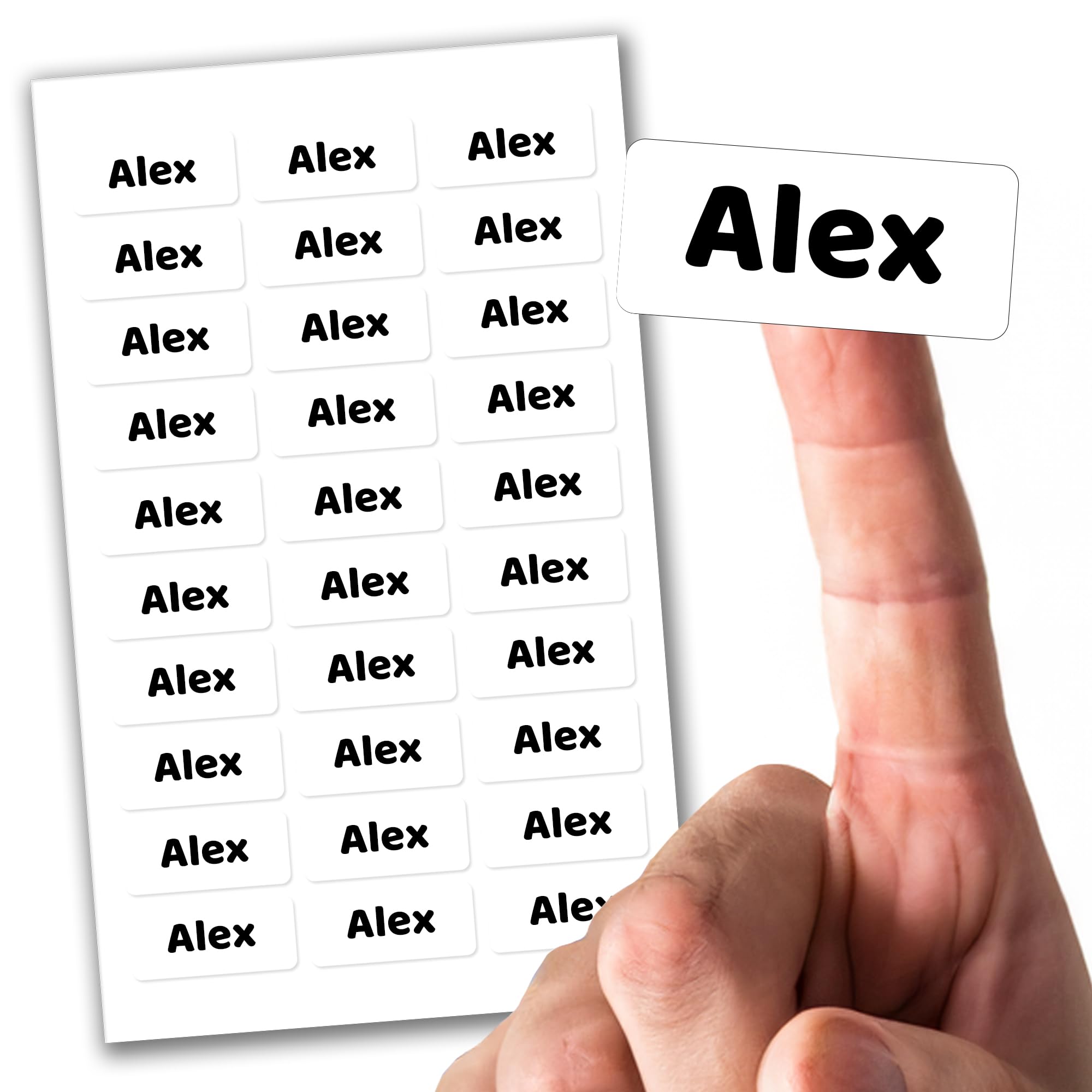 60 x Stick On Clothes Labels, Personalised School Uniform Stickers, Nursery, Care Homes, Lunch Boxes and Drink Bottles, Waterproof Durable Name Sticker Tags (White)