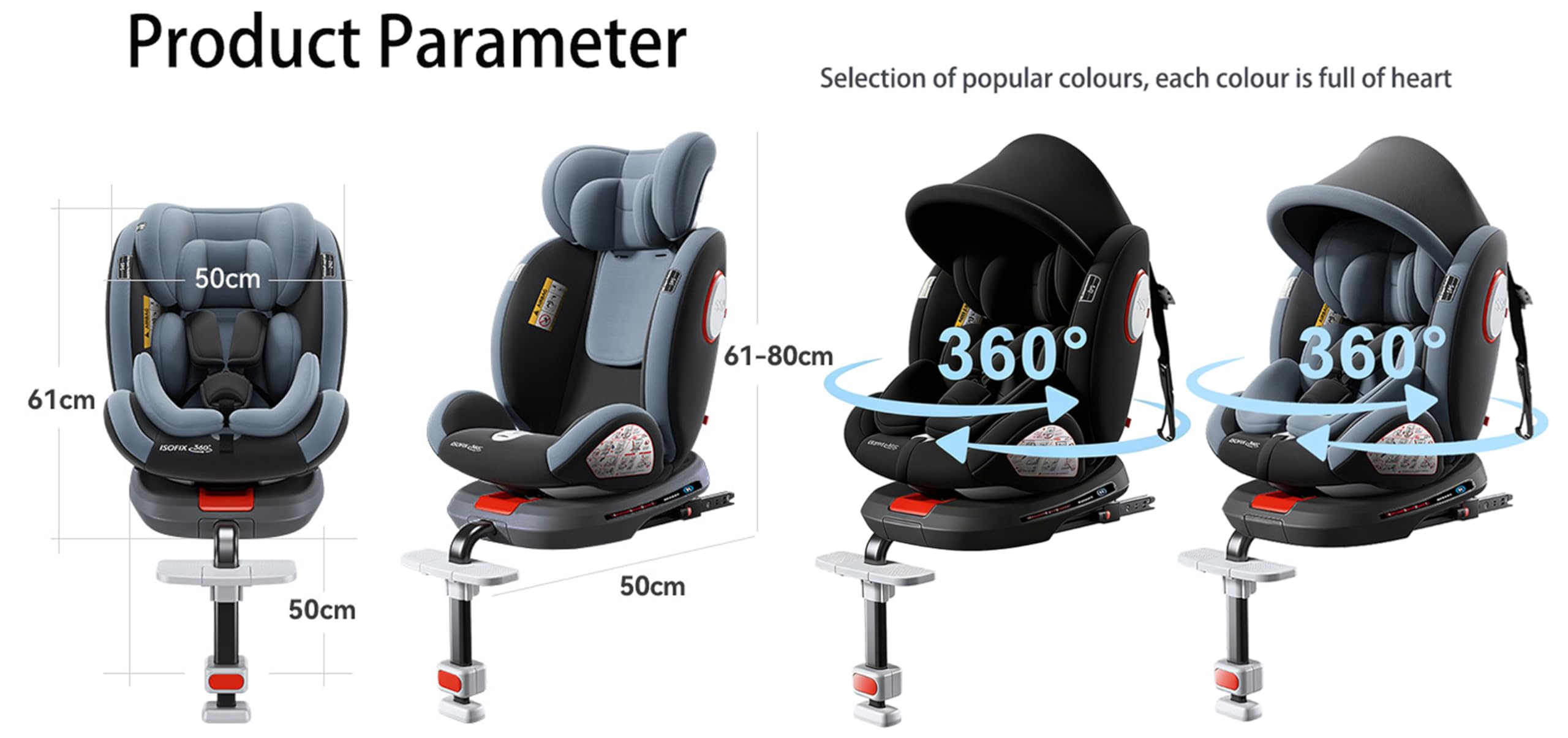 360° Giratorio Silla Coche, Altura e Inclinación Ajustables Silla Coche Bebe, Anticolisión Sillita Bebe Coches, Fácil de Limpiar Sillita Bebes Coches (Grey with Foot Rest Frame)