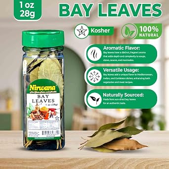 Bay Leaves Premium Quality Dried Herb for Cooking | Essential for Soups, Stews, Curry, Gumbo, and More | Perfect Pantry Staple for Gourmet Flavor 1 oz Jar by Nirwana