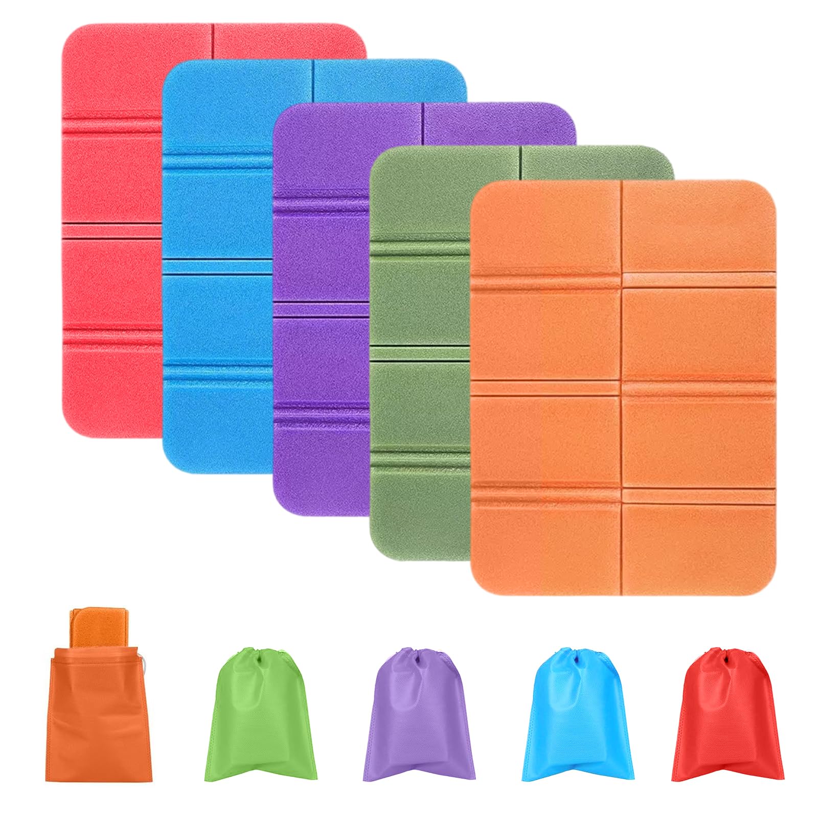 Rthynti Moistureproof Foldable Outdoor Seat Cushion, 5Pcs Folding Foam Sit Mat, Thermally Insulated Folding Seat Pad mit 5 Storage Bag for Outdoor Hiking Walking Camping Picnic Park