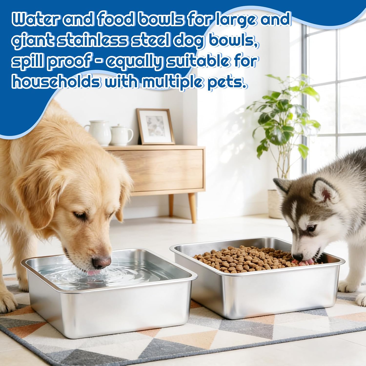 2-Pack Stainless Steel Large Dog Bowl - Large Capacity Single Bowl 5L/1.3Gallons Metal Pet Water & Food Bowl,No-Spill Anti-Fall Durable Easy to Clean, Indoor/Outdoor Use for Medium,Large,X-Large Dogs