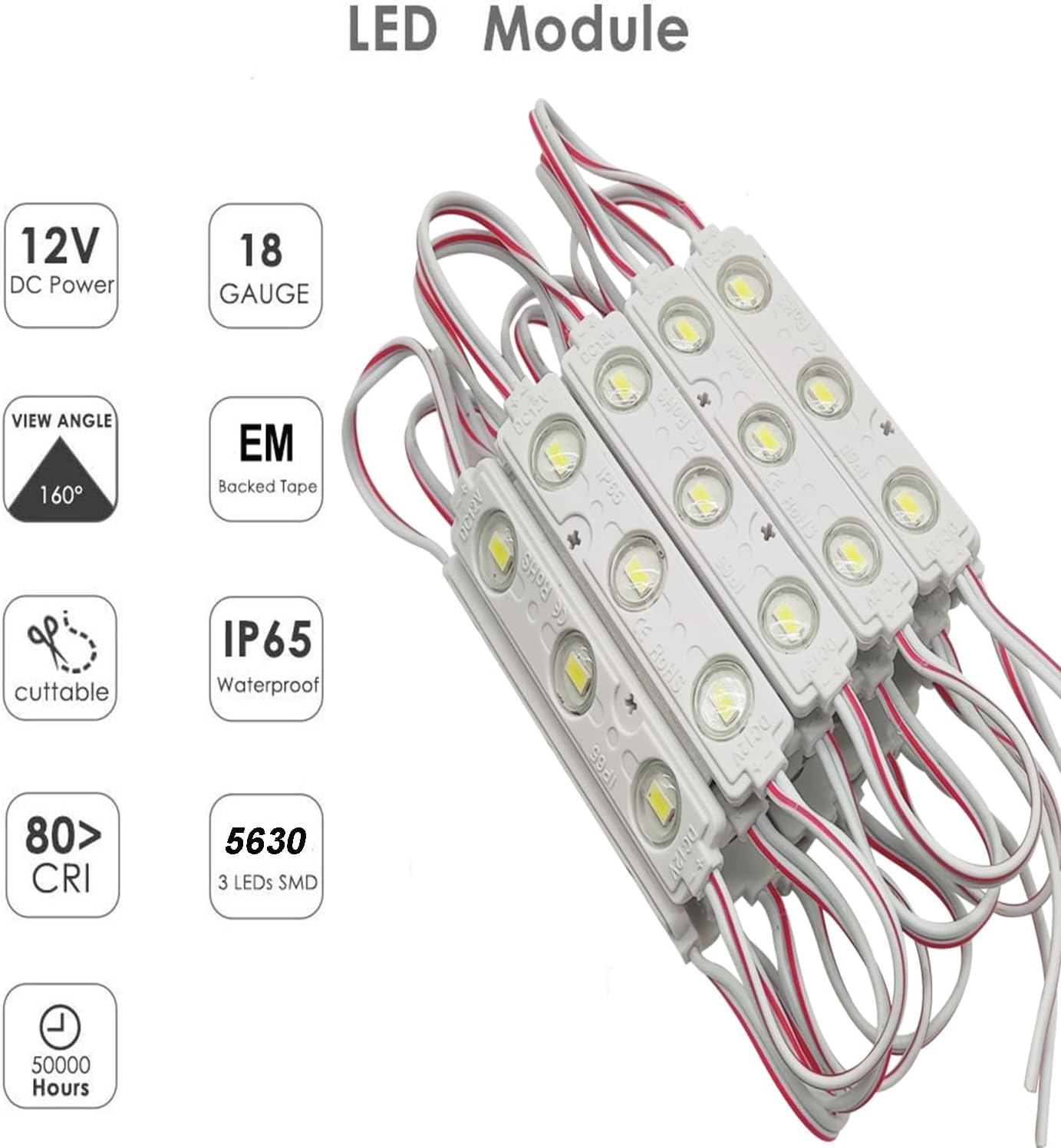 LED Module, 100PCS Red Light for Signs, 12V DC 5630 SMD 3 LED Window Light, Waterproof for Letter Advertising Sign Decor (Red, Power Supply NOT Included)