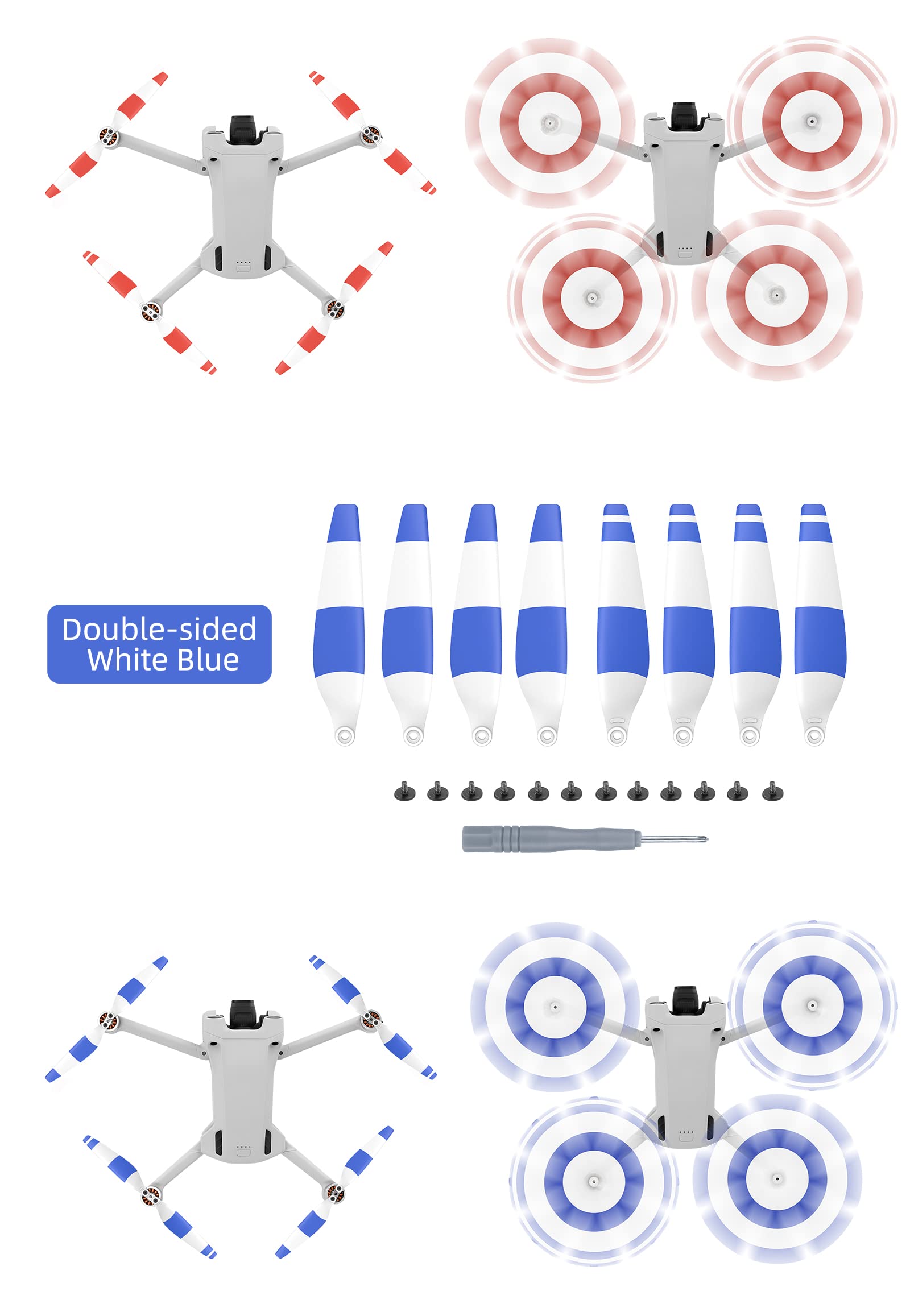 8pcs Propellers for DJI Mini 3 Pro Drone 6030F Prop Accessories Less Lower Noise Reduction Quick Release Propeller (Blue and White 8)