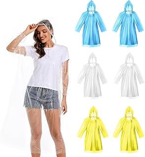 JIANYH 6 Pcs Waterproof Poncho, 3 Color Portable Rain Poncho Poncho Waterproof with Hoods and Sleeves, Waterproof Ponchos for Outdoor Hiking Camping Cycling Traveling
