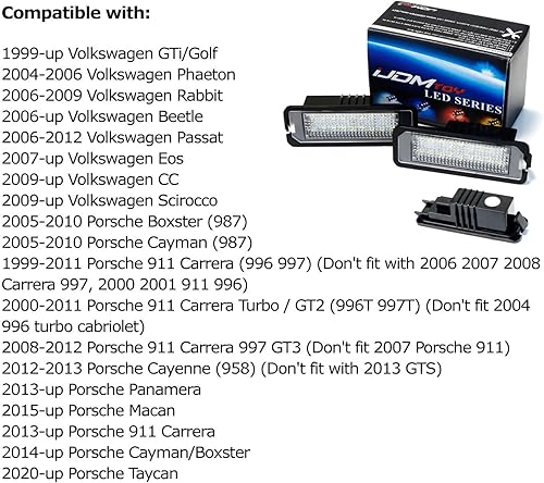 Miniatura 2 de iJDMTOY - Kit de montaje de luz LED para matrícula de coche, de 3 W, compatible con Volkswagen Golf GTi, CC, Rabbit, Eos, Beetle, Porsche Cayman,