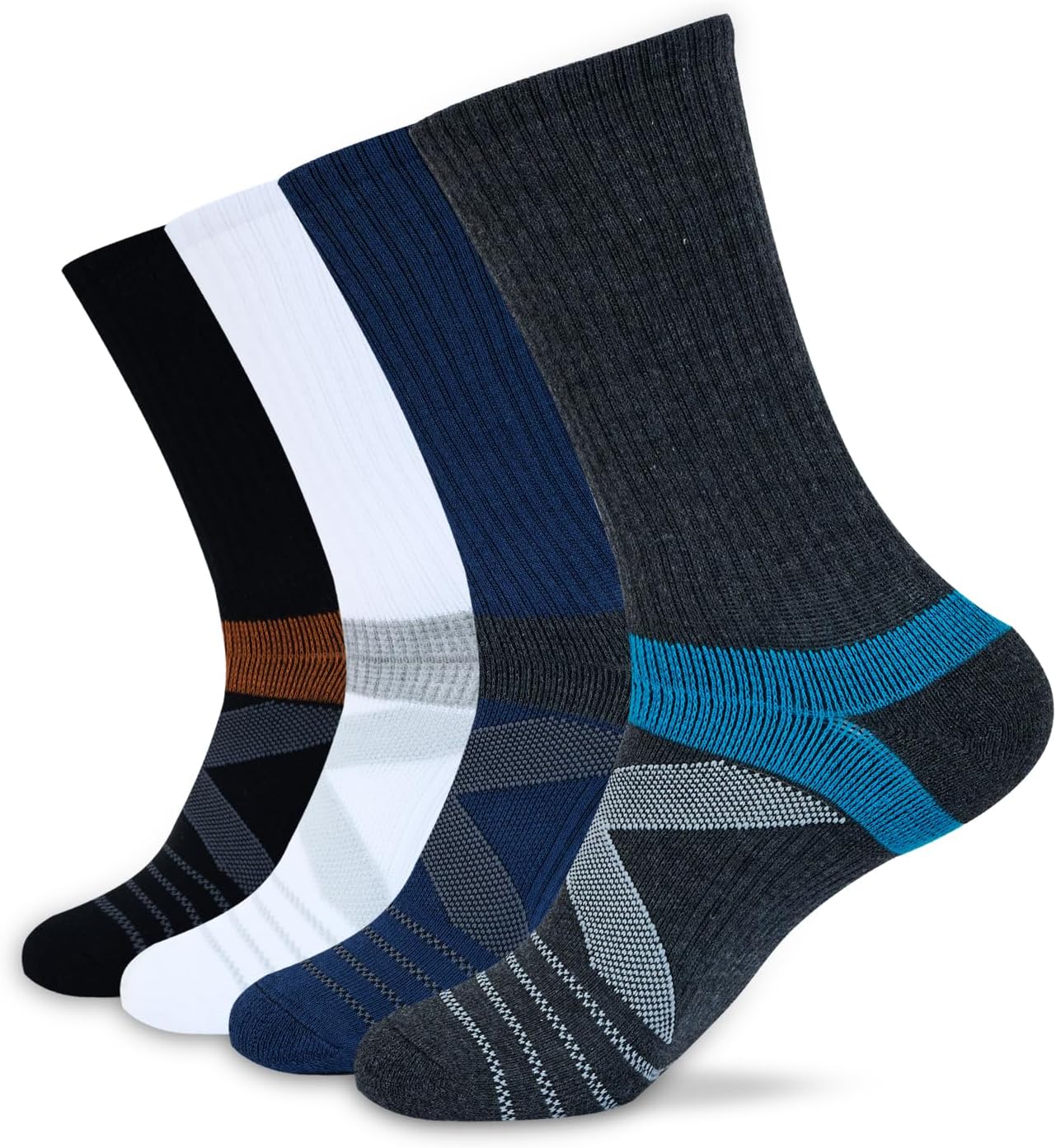 KC-TAHO Men's Compression Athletic Cushioned Crew Socks (4 Pairs) Arch Support Hiking Walking Running Socks