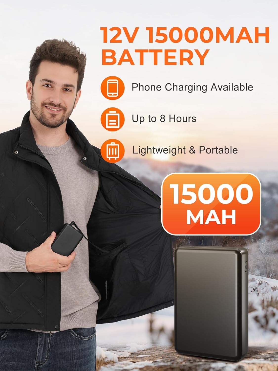 Heated Vest for Men with 12V 15000mAh Battery Pack Lightweight Rechargeable Warming Vest for Winter Outdoor - Image 6