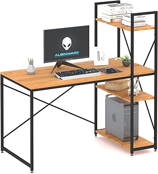 Amazon Co Jp 本棚付きパソコンデスク おしゃれ机pcデスク 幅1cm 奥行き60cm ラック付きワーク机 木製 テレワーク学習机 収納ラック左右に入れ替える勉強机 作業机テーブル シンプルゲーミングデスク 一人暮らしデスク長机 Medium 文房具 オフィス用品