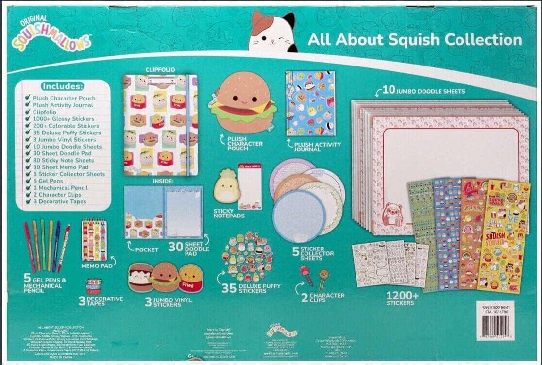 Fashion Angels Squishmallows All About Carl The Cheeseburger Stationery Set – Includes Carl Pencil Pouch - 1200+ Squishmallows Stickers - Activity Journal - 5 Gel Pens, Sticky Notes and More!