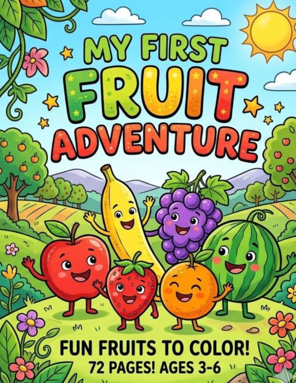 My first fruit adventure: 70 Easy Coloring Pages with Color Reference Guides for Kids
