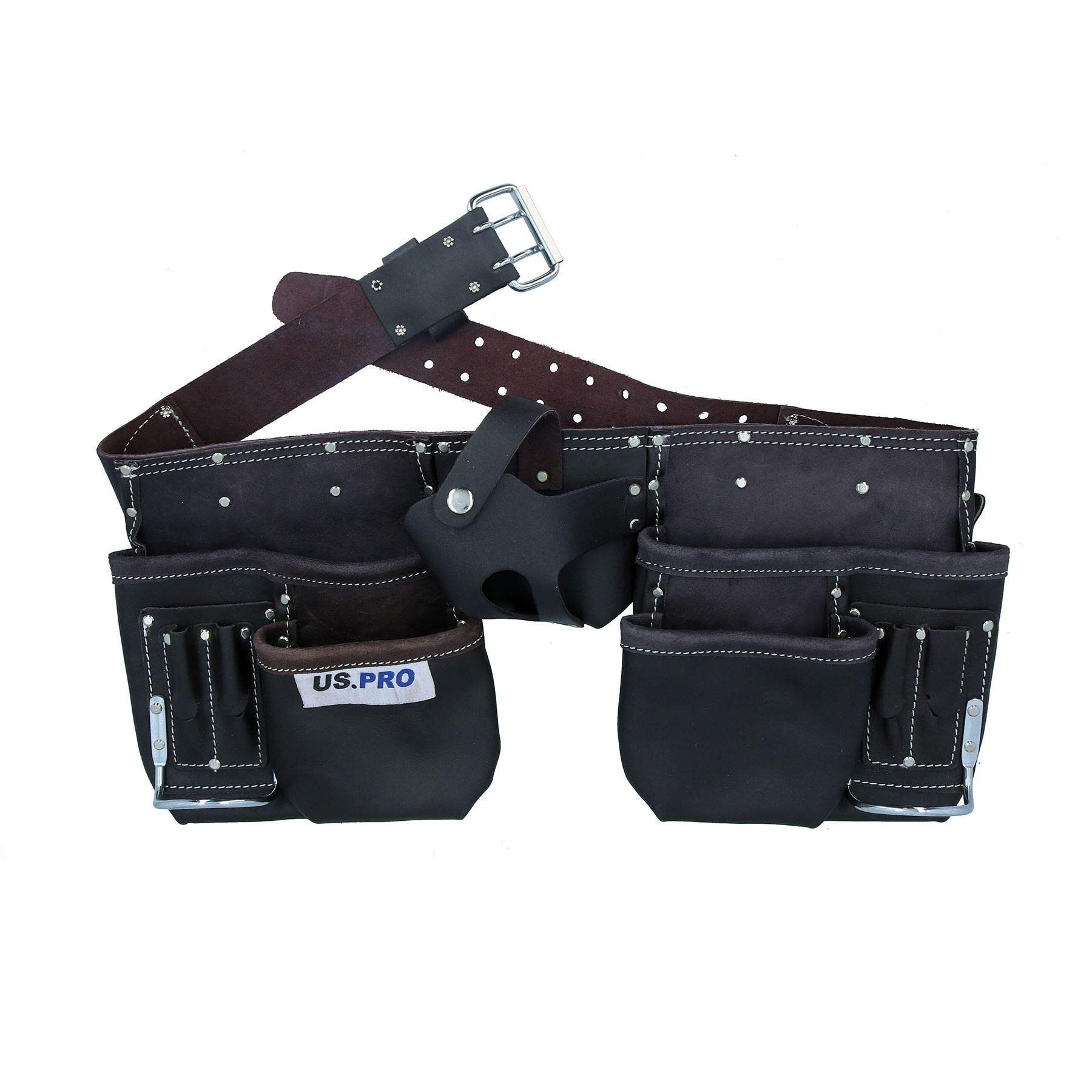 Double ceinture de péage en cuir avec boucle de ceinture réglable 11 poches