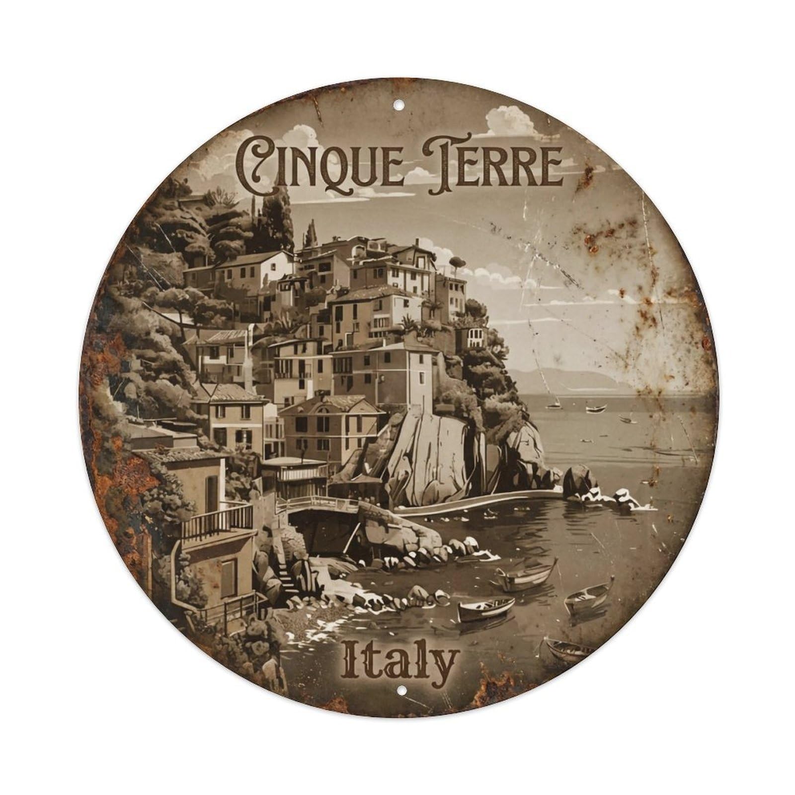 Vintage Travel Cinque Terre Italy Mediterranean Metal Tin Sign