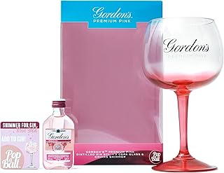 Gordon's Pink Gin Gift Set - Includes Official Gordon's Pink Copa Gin Glass, Popaball Rose Gold Shimmer and 5cl Gordon's Premium Pink Gin - Flavoured Gin Gifts