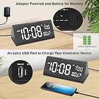 Vista 6 de DreamSky Wooden Digital Alarm Clock for Bedroom - 7.7" Electric Clocks with USB Port, Large Numbers, Temperature, 0-100% Brightness Dimmer