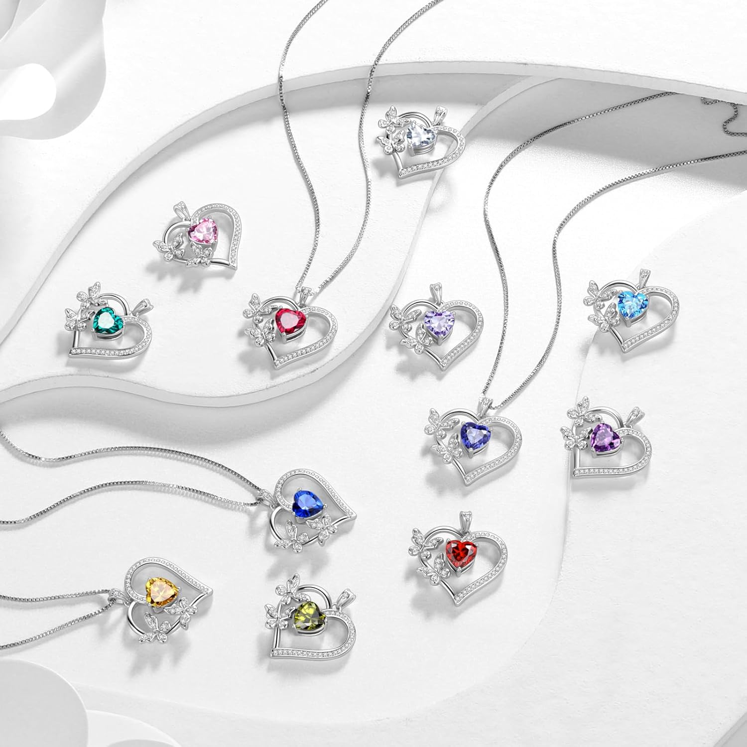 Aurora Tears Heart Butterfly Pendant Necklace - 925 Sterling Silver Birthstone Heart Crystal Necklace Gifts for Women Jewelry Mothers Day Valentines Birthday Gifts for Girls - Image 7