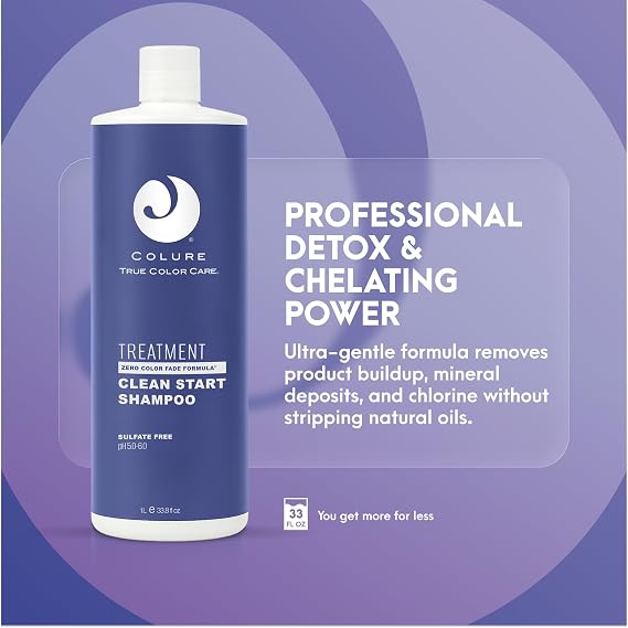 COLURE Clean Start Shampoo, 33 Fl Oz Clarifying Detox Hair Wash, Non-Stripping Buildup Removal & Pre-Color Treatment